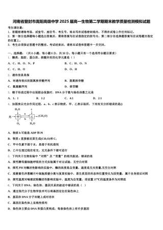 河南省登封市嵩阳高级中学2025届高一生物第二学期期末教学质量检测模拟试题含解析