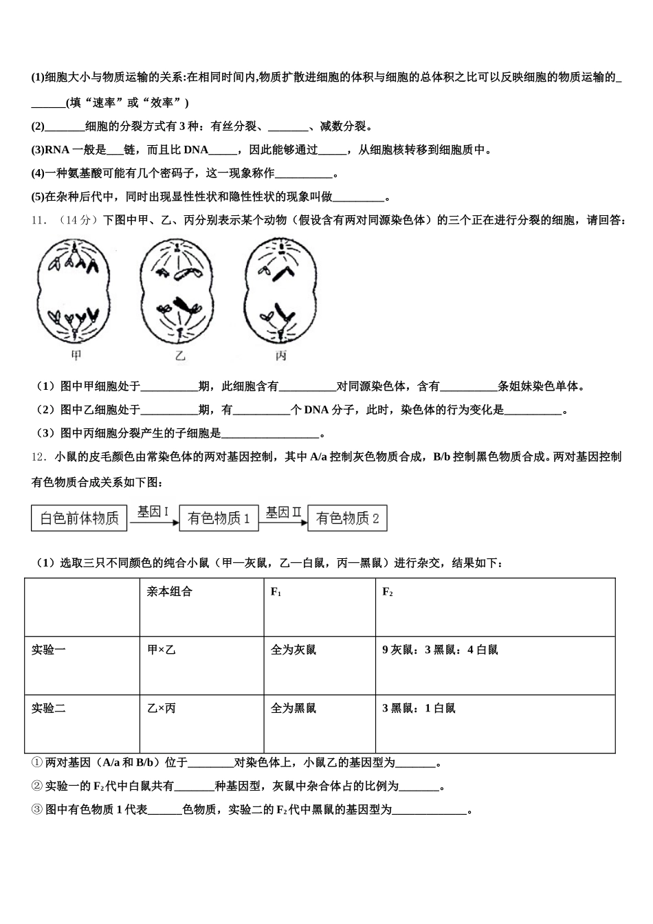 2025届河南省西华县第一高级中学生物高一下期末质量跟踪监视模拟试题含解析_第3页