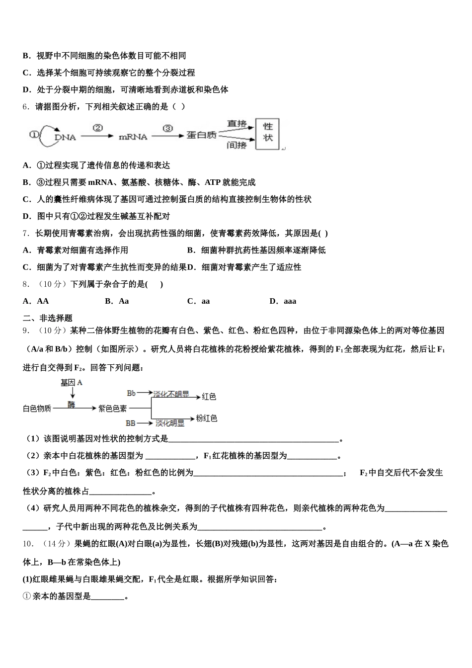 2024-2025学年漯河市重点中学生物高一第二学期期末统考模拟试题含解析_第2页