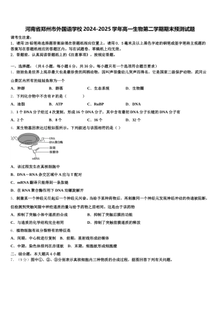 河南省郑州市外国语学校2024-2025学年高一生物第二学期期末预测试题含解析