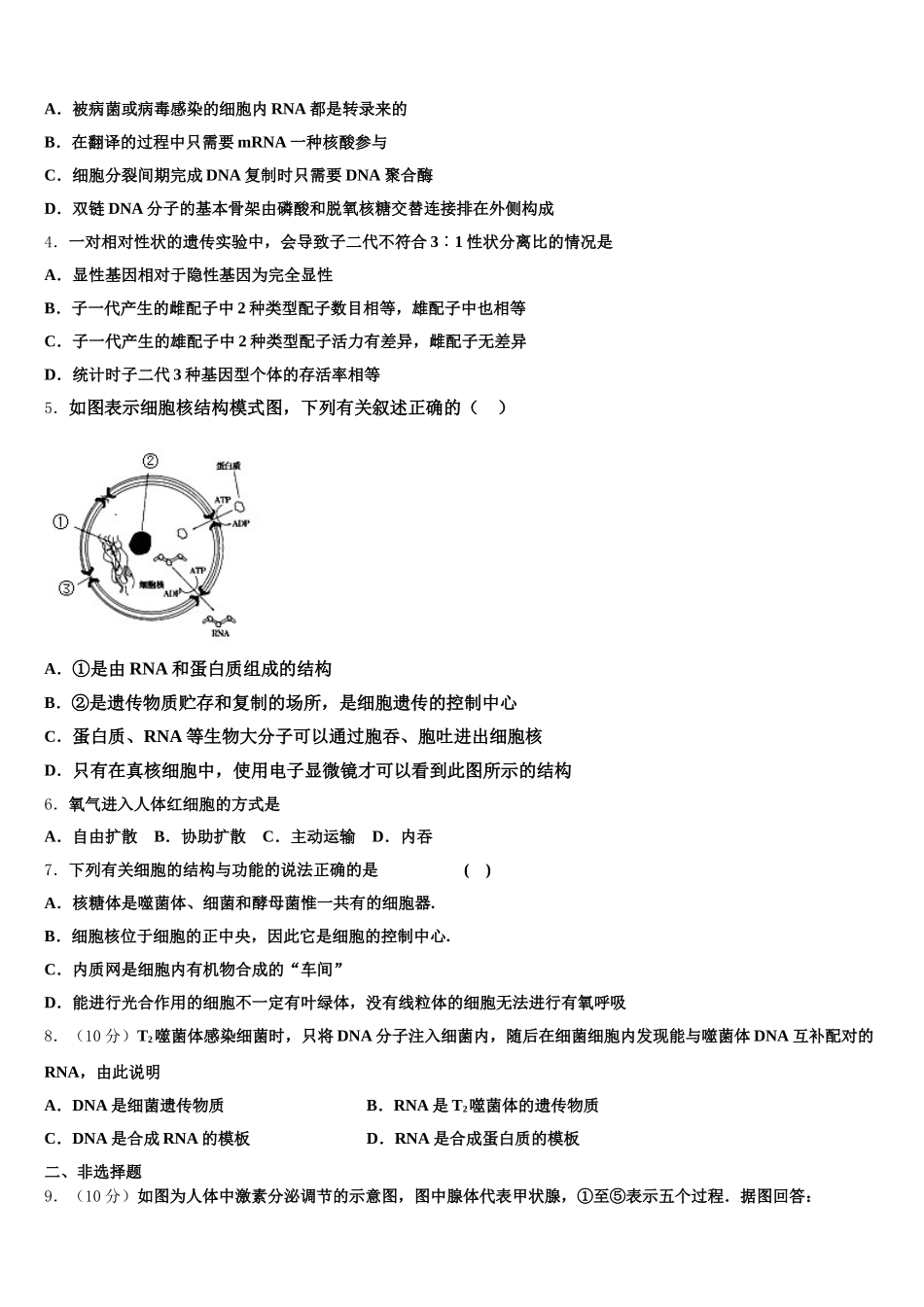 河南省息县第一高级中学2024-2025学年高一生物第二学期期末学业质量监测模拟试题含解析_第2页