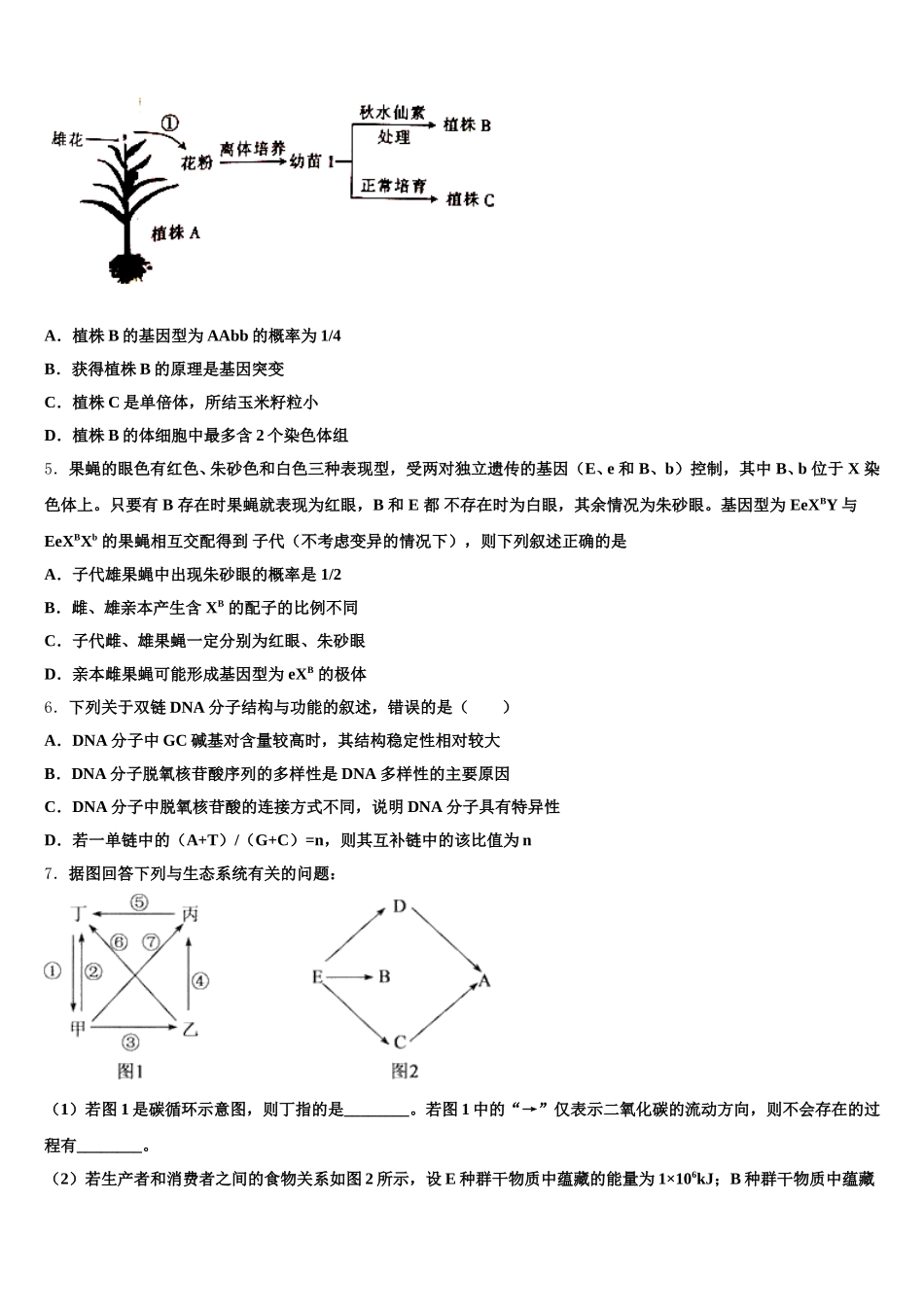 2025届河南省豫北重点中学生物高一第二学期期末监测试题含解析_第2页