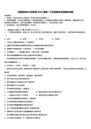 河南省商开九校联考2025届高一下生物期末检测模拟试题含解析