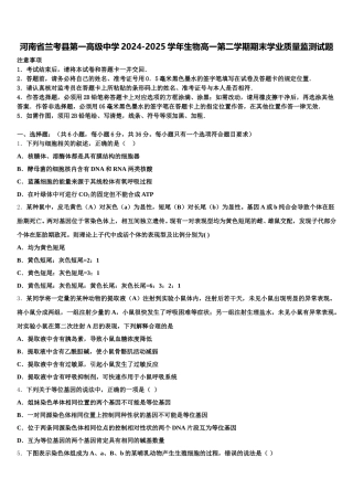 河南省兰考县第一高级中学2024-2025学年生物高一第二学期期末学业质量监测试题含解析