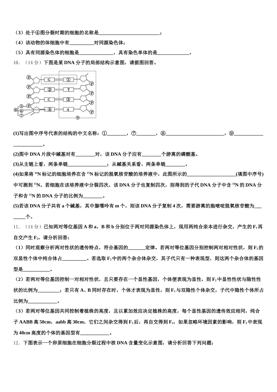 河南省漯河市漯河实验高中2024-2025学年高一生物第二学期期末监测模拟试题含解析_第3页