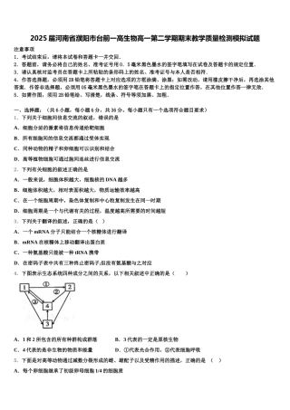2025届河南省濮阳市台前一高生物高一第二学期期末教学质量检测模拟试题含解析