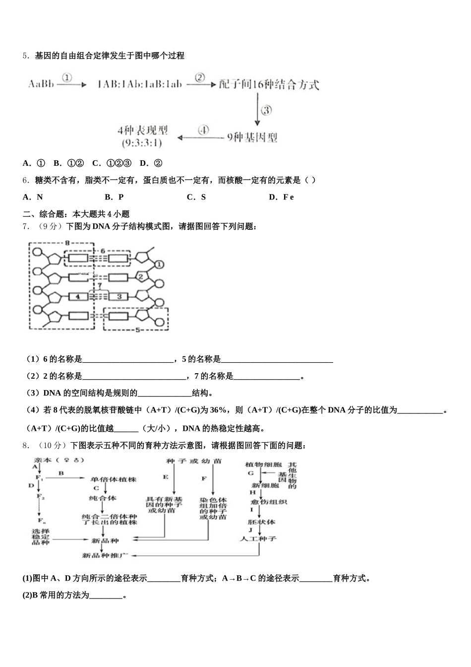 河南省新乡市辉县市第一中学2025年高一下生物期末复习检测试题含解析_第2页
