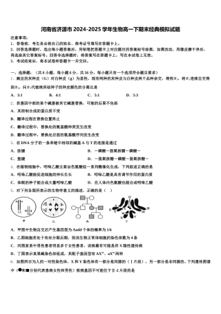 河南省济源市2024-2025学年生物高一下期末经典模拟试题含解析