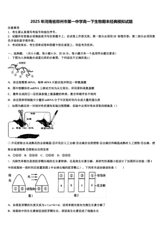 2025年河南省郑州市第一中学高一下生物期末经典模拟试题含解析