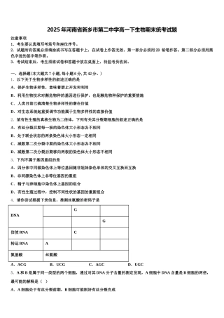 2025年河南省新乡市第二中学高一下生物期末统考试题含解析