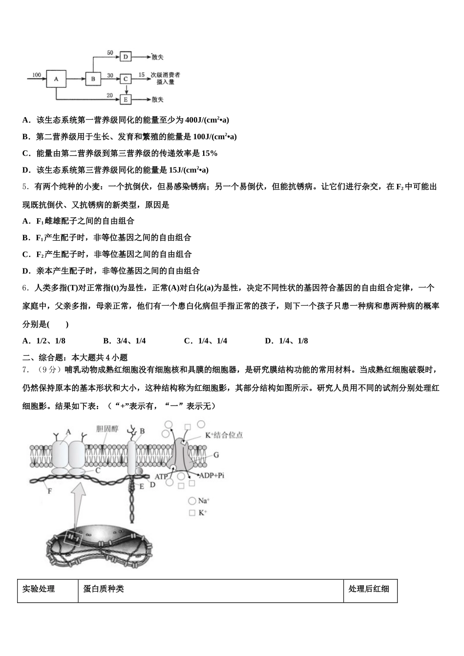 2024-2025学年河南省非凡吉创联盟高一生物第二学期期末学业质量监测试题含解析_第2页