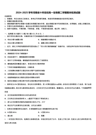 2024-2025学年河南省十所名校高一生物第二学期期末检测试题含解析