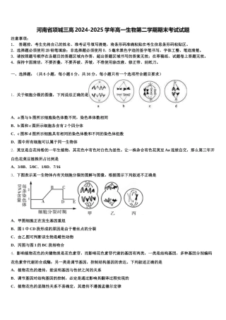 河南省项城三高2024-2025学年高一生物第二学期期末考试试题含解析