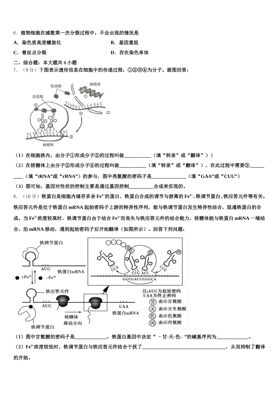 郑州市第一中学2025年高一下生物期末复习检测试题含解析_第2页