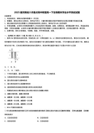 2025届河南省八市重点高中联盟高一下生物期末学业水平测试试题含解析