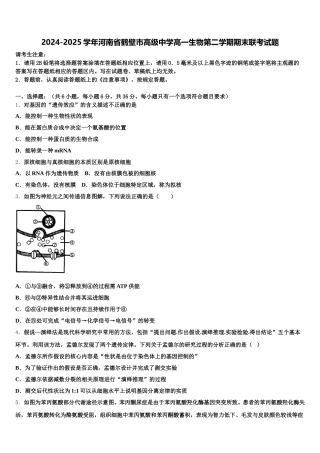 2024-2025学年河南省鹤壁市高级中学高一生物第二学期期末联考试题含解析
