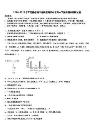 2024-2025学年河南信阳市达权店高级中学高一下生物期末调研试题含解析