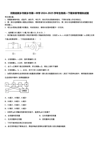 河南省新乡市新乡市第一中学2024-2025学年生物高一下期末联考模拟试题含解析