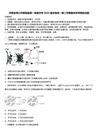 河南省周口市郸城县第一高级中学2025届生物高一第二学期期末统考模拟试题含解析