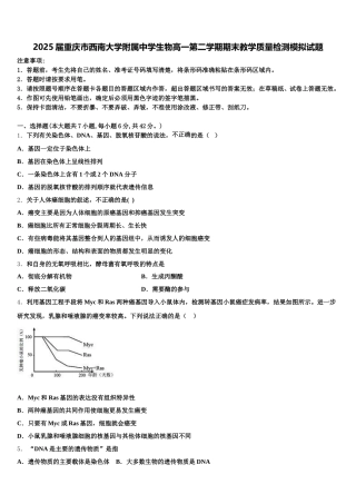 2025届重庆市西南大学附属中学生物高一第二学期期末教学质量检测模拟试题含解析
