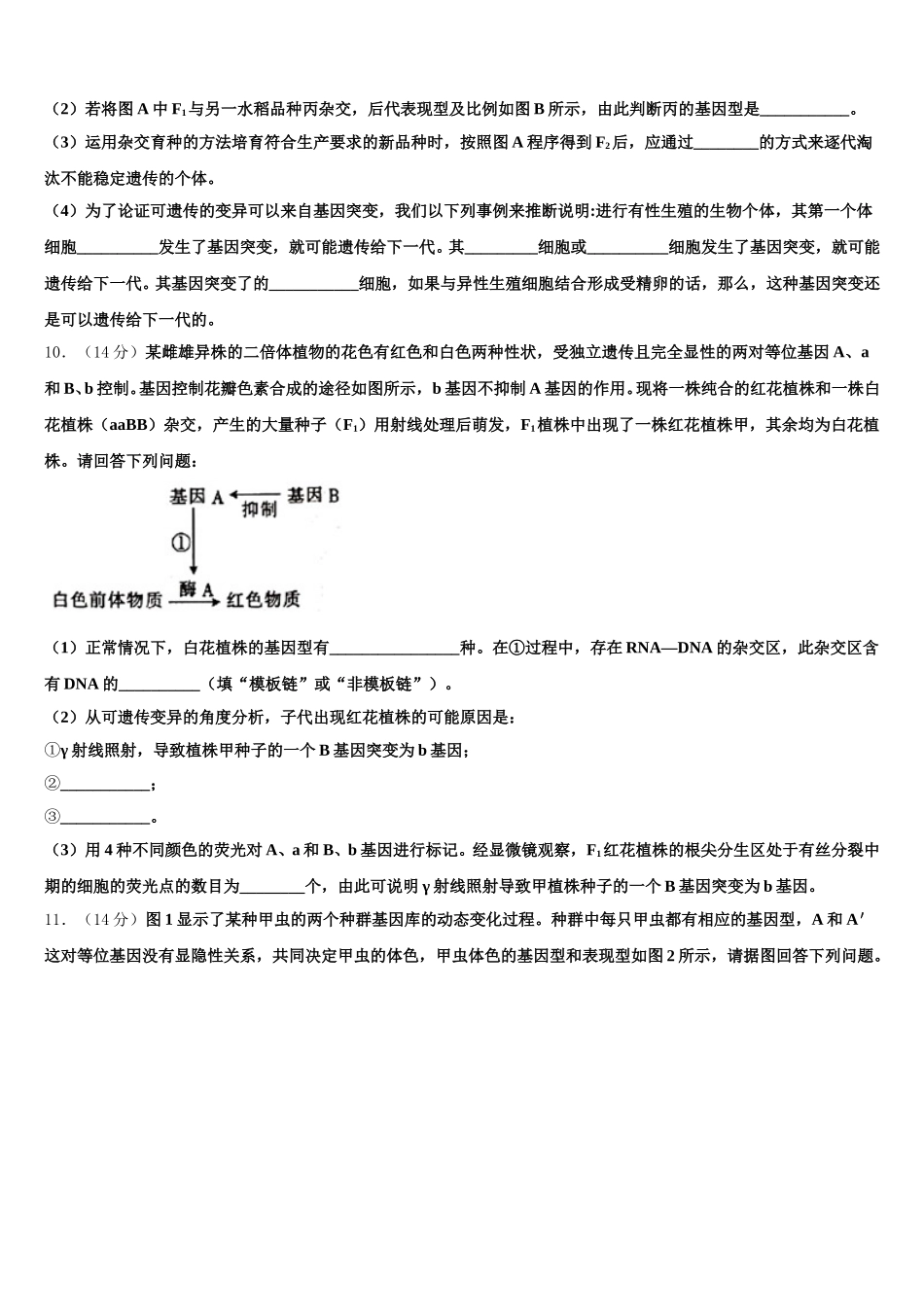2024-2025学年重庆市江津中学校生物高一下期末调研试题含解析_第3页