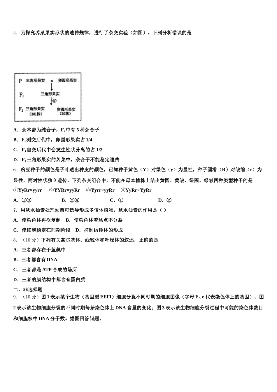 2025届重庆市十一中、七中等七校高一生物第二学期期末教学质量检测试题含解析_第2页