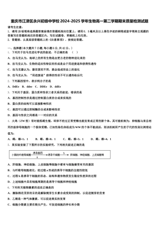 重庆市江津区永兴初级中学校2024-2025学年生物高一第二学期期末质量检测试题含解析