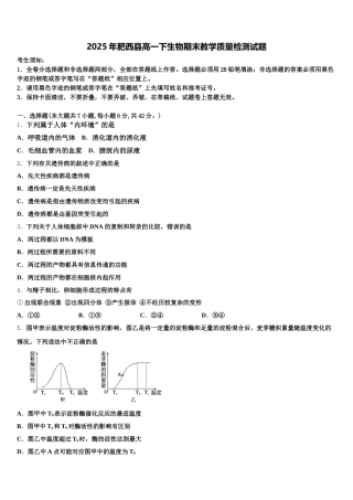 2025年肥西县高一下生物期末教学质量检测试题含解析