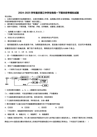 2024-2025学年重庆綦江中学生物高一下期末统考模拟试题含解析