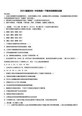 2025届重庆市一中生物高一下期末经典模拟试题含解析