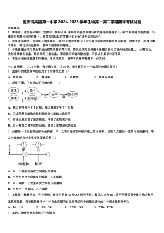 重庆铜梁县第一中学2024-2025学年生物高一第二学期期末考试试题含解析