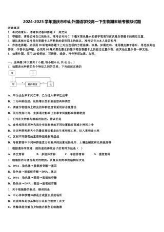 2024-2025学年重庆市中山外国语学校高一下生物期末统考模拟试题含解析