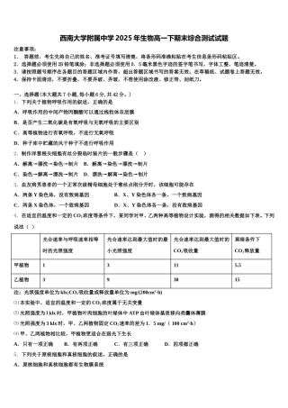 西南大学附属中学2025年生物高一下期末综合测试试题含解析