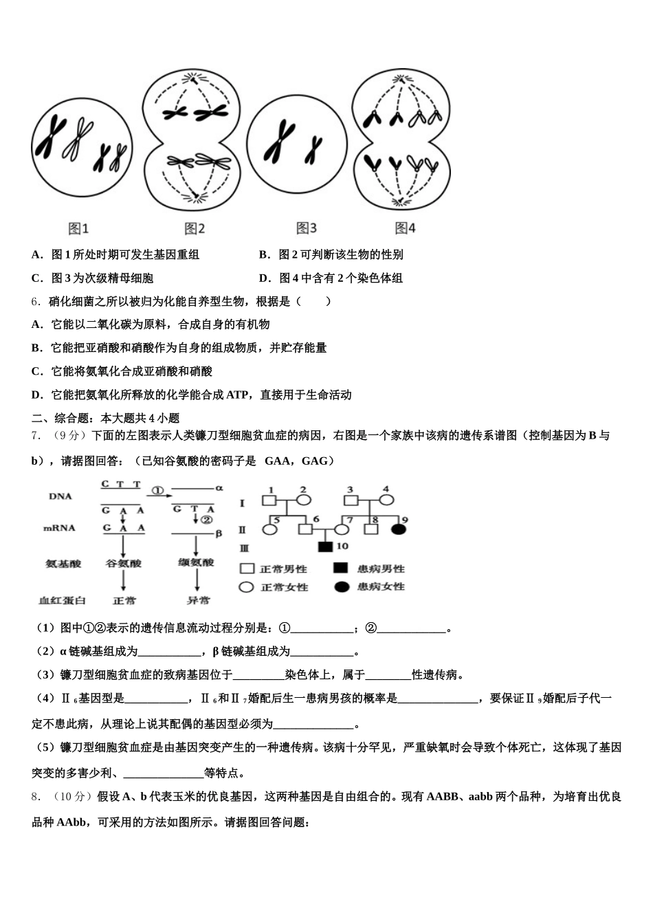 2024-2025学年重庆市松树桥中学生物高一第二学期期末联考试题含解析_第2页