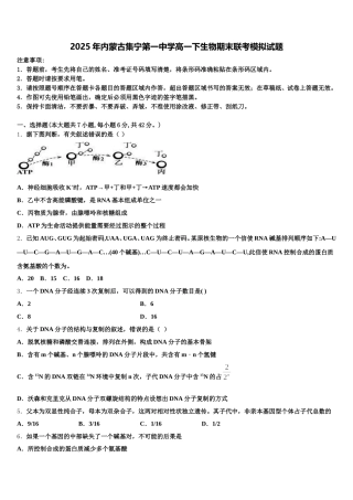 2025年内蒙古集宁第一中学高一下生物期末联考模拟试题含解析