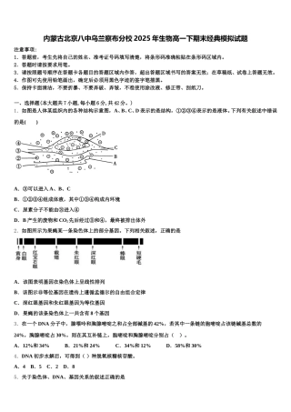 内蒙古北京八中乌兰察布分校2025年生物高一下期末经典模拟试题含解析