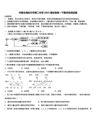 内蒙古海拉尔市第二中学2025届生物高一下期末检测试题含解析