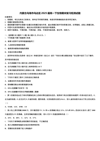 内蒙古乌海市乌达区2025届高一下生物期末复习检测试题含解析