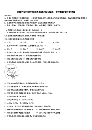内蒙古阿拉善左旗高级中学2025届高一下生物期末联考试题含解析