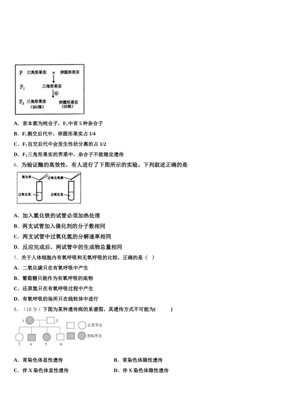 2024-2025学年内蒙古平煤高级中学、元宝山一中高一下生物期末复习检测模拟试题含解析_第2页