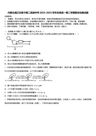 内蒙古通辽甘旗卡第二高级中学2024-2025学年生物高一第二学期期末经典试题含解析