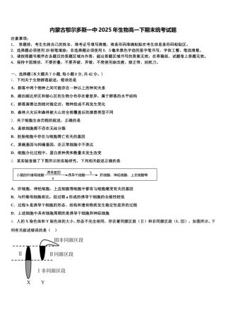 内蒙古鄂尔多斯一中2025年生物高一下期末统考试题含解析