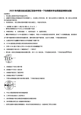 2025年内蒙古自治区通辽实验中学高一下生物期末学业质量监测模拟试题含解析