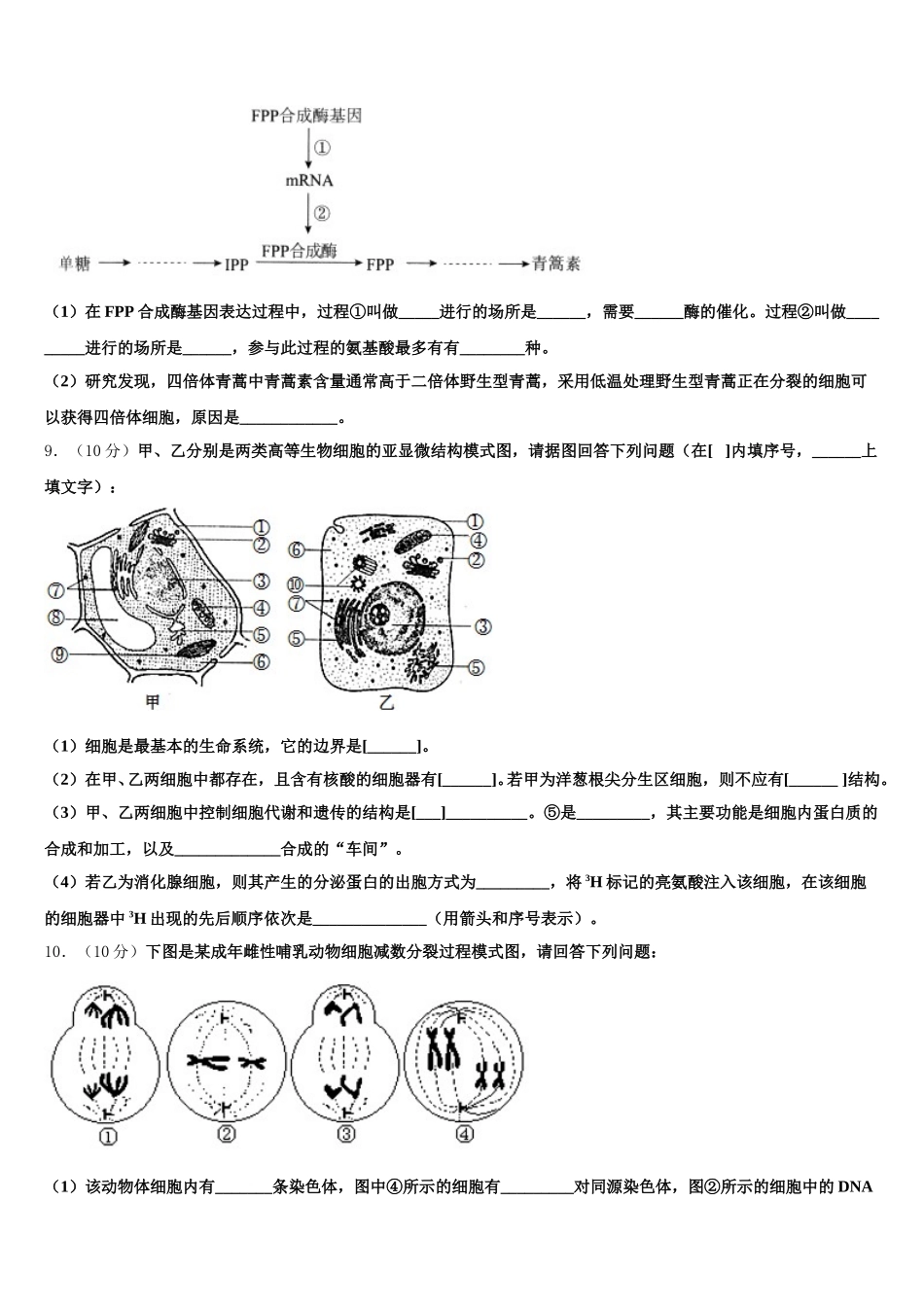 内蒙古包头市回民中学2025年高一生物第二学期期末经典模拟试题含解析_第3页