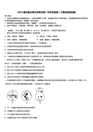 2025届内蒙古鄂尔多斯市第一中学生物高一下期末预测试题含解析