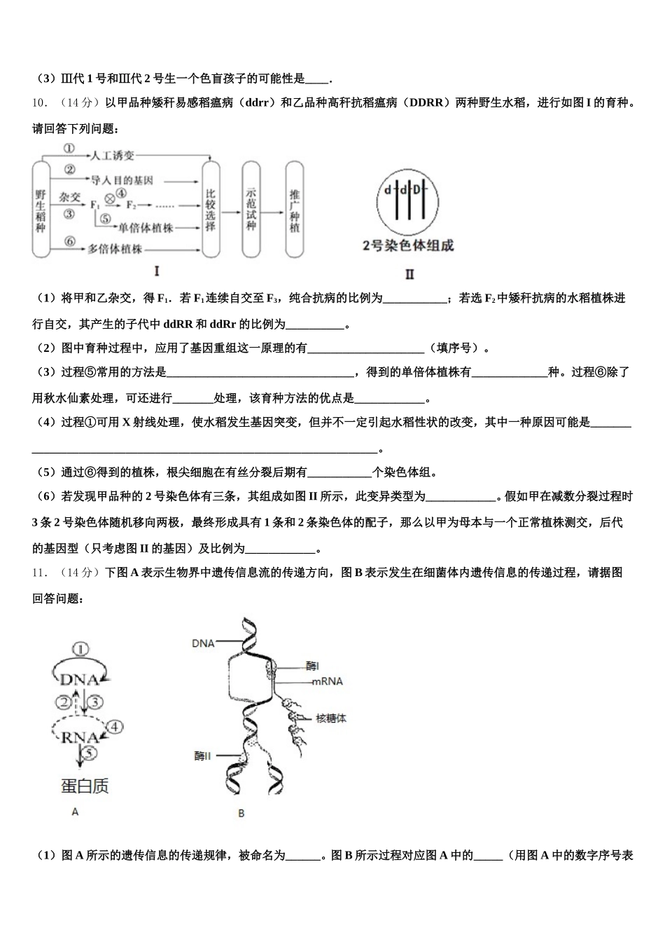 2024-2025学年内蒙古自治区乌兰察布市集宁区内蒙古集宁一中生物高一第二学期期末质量检测模拟试题含解析_第3页