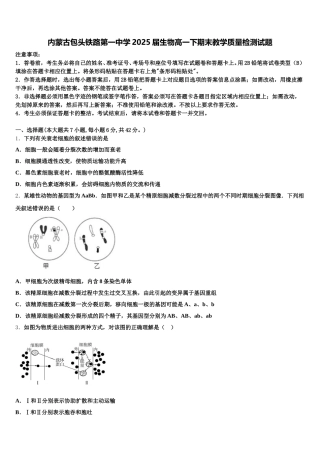 内蒙古包头铁路第一中学2025届生物高一下期末教学质量检测试题含解析