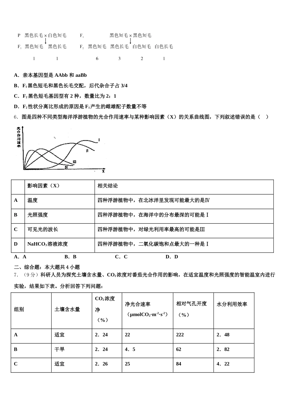 2025届内蒙古包头六中生物高一下期末统考模拟试题含解析_第2页