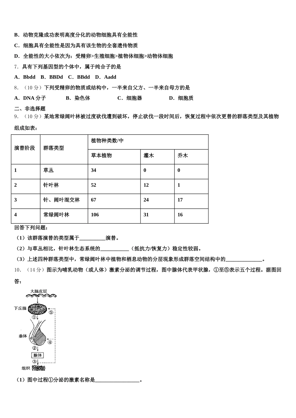 内蒙古集宁第一中学2025年生物高一第二学期期末调研模拟试题含解析_第2页