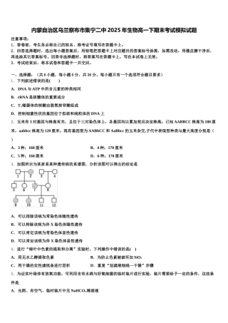 内蒙自治区乌兰察布市集宁二中2025年生物高一下期末考试模拟试题含解析